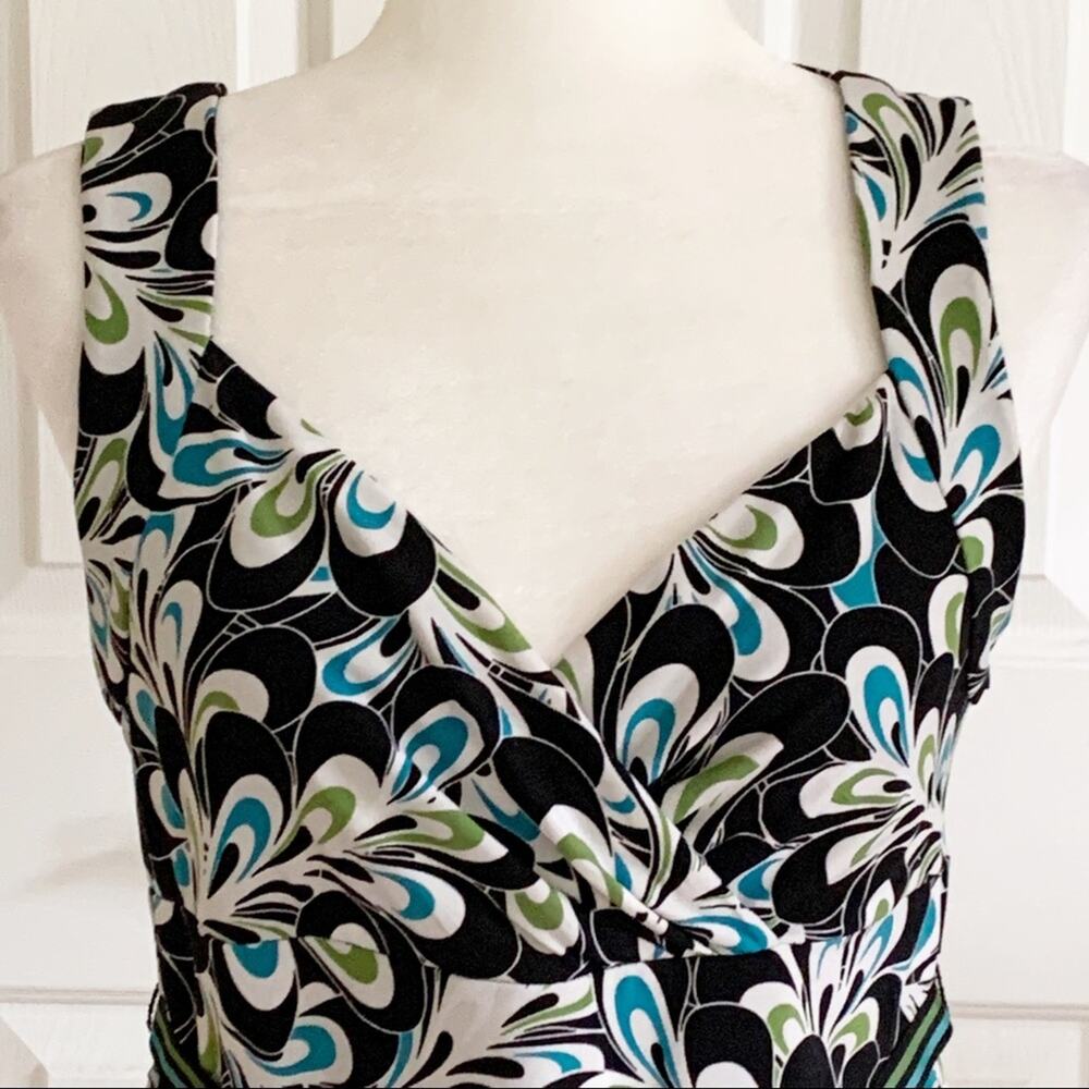 LOFT Dress Brown Blue Green Floral Sleeveless Ribbon Belted Dress Size 6 - Picture 4 of 15